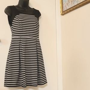 Striped Midi Dress with Zipper Back Pleated Skirt